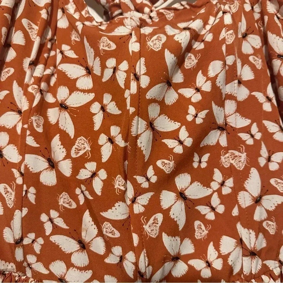 Milk & Honey Orange Butterfly Corset Puff Sleeve Blouse Size XL - Picture 2 of 6